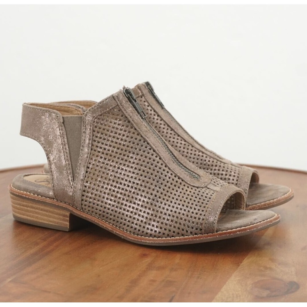 Sofft Womens Nalda Sandals Slingback Beige Metallic Perforated Leather 8M - Picture 1 of 9